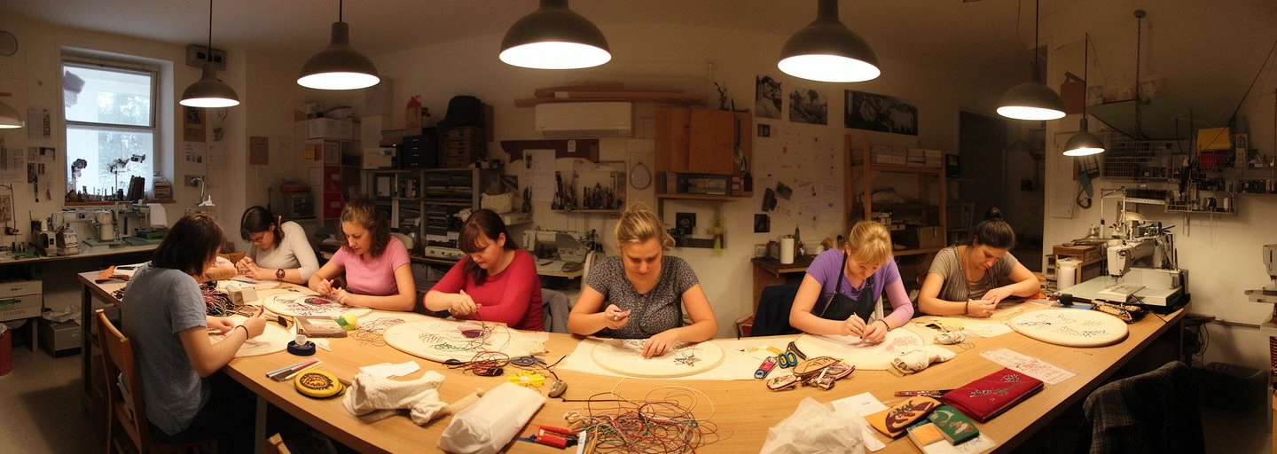 Uczestniczki warsztatów pracują przy stolikach