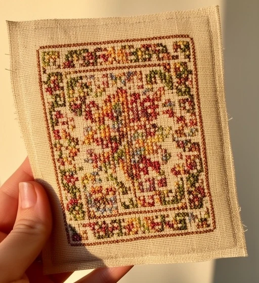 Praca uczennicy – haft krzyżykowy na lnie